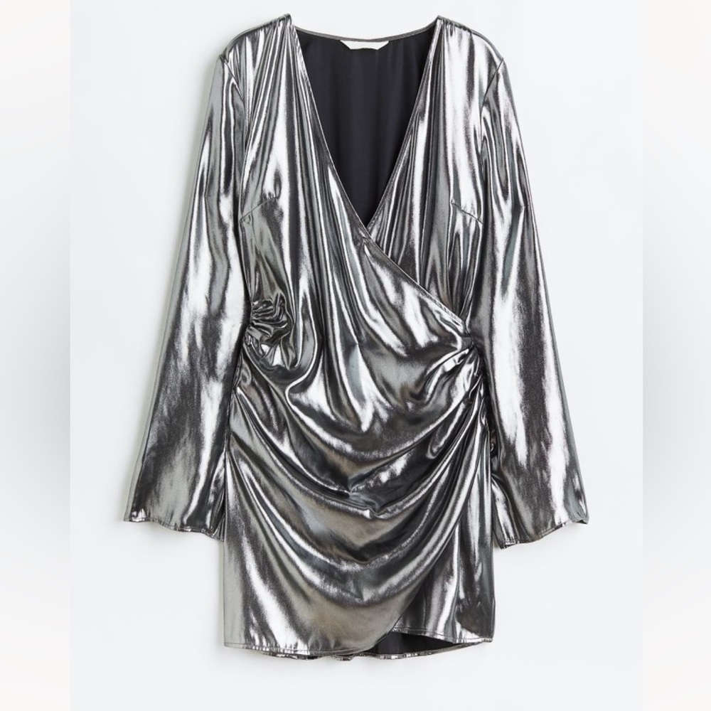 H&M silver wrap party mini dress